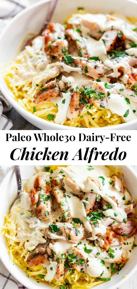 Paleo Chicken Alfredo, Chicken Alfredo With Spaghetti Squash, Dairy Free Low Carb, Whole30 Dinner Recipes, Low Carb Low Fat Recipes, Whole30 Dinners, Whole 30 Diet, Boiled Egg Diet Plan, Spaghetti Squash Recipes