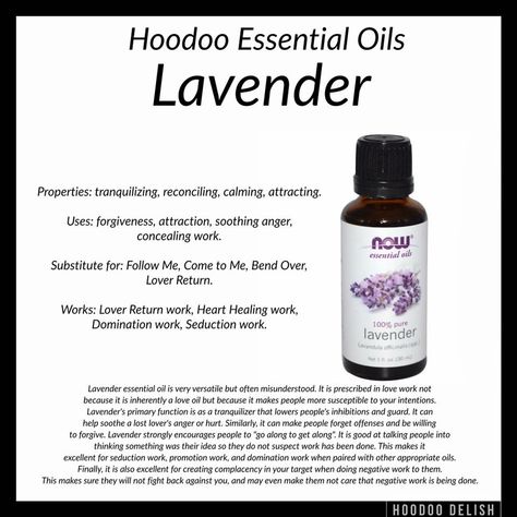 Lavender Essential Oil Misdirected Anger, Hoodoo Delish, Hoodoo Conjure Rootwork, Hoodoo Rootwork, Hoodoo Oils, Hoodoo Magic, Hoodoo Conjure, Hoodoo Spells, Magickal Herbs