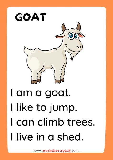 Simple English Story For Kids, Who Am I Farm Animals, Animal English Worksheet, Farm And Wild Animals Worksheet, Short Story About Animals, Pet Farm Wild Animals Worksheet, Reading For Kids, Animals Reading, English Poems For Kids