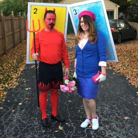 Loteria costumes! El Diablito and La Dama Loteria Costume, La Loteria Costume Ideas, Loteria Theme Party Costumes, Loteria Party Ideas Outfit, Loteria Costumes Ideas Diy, Loteria Costumes Ideas, Custom Loteria, Card Costume, Trick Or Treat Costume