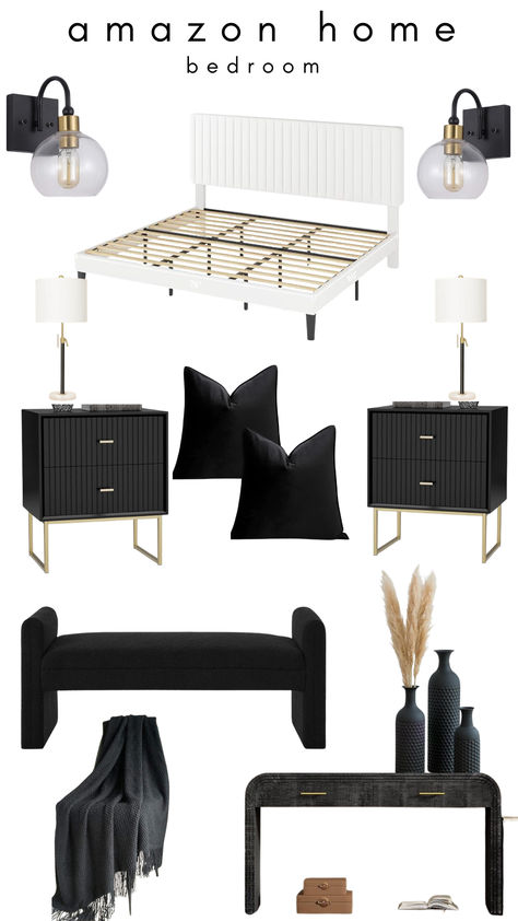 amazon home finds        #blackandwhite #bedroominspo #adultbedroom #modernbedroom #ad #amazonhome #amazonfinds Bedroom Inspirations Black, Black White And Gold Bedroom, Amazon Bedroom Finds, Mood Board Bedroom, Black And White Bedroom, Amazon Home Finds, Basement Apartment, Home Finds, Gold Bedroom