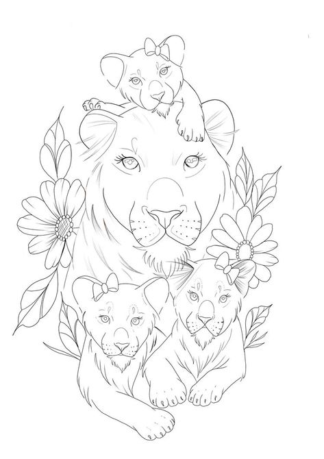 Lioness And Cub Tattoo, Mutterschaft Tattoos, Lioness Tattoo Design, Cute Tattoos With Meaning, Lion Art Tattoo, Cubs Tattoo, Baby Name Tattoos, Catrina Tattoo, Lioness Tattoo