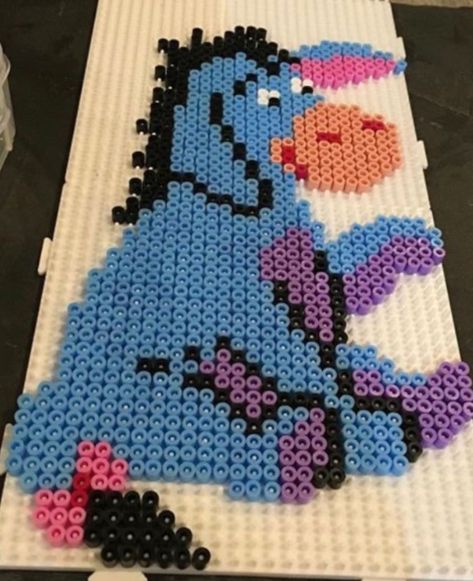 Eeyore design out of Hama Beads. Disney. Perler Bead Eeyore, Eeyore Pixel Art, Eeyore Perler Beads Pattern, Eeyore Perler Beads, Perler Beads Pattern, Hama Beads Disney, Pikachu Drawing, Disney Eeyore, Beads Pattern