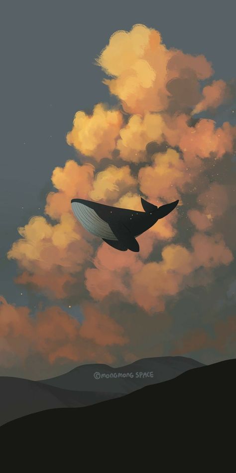 Whale In The Sky, Underwater Theme, Cute Shark, Studio Ghibli Art, Ghibli Art, Sky Art, Sea World, Fantasy Landscape, Cute Illustration