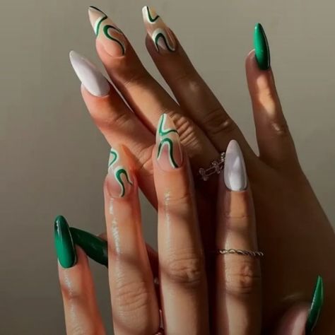 Bundle 3 For $28 24 Pieces Fake Press On Nails | Color: Green/White | Size: Os -  #Bundle #Color #Fake #GreenWhite #Nails #Pieces #Press #Size Nails Color Green, Patrick Day Nails, Fake Press On Nails, Simple Spring Nails, St Patricks Day Nails, Cheetah Nails, Light Pink Nails, French Nail Art, Star Nails