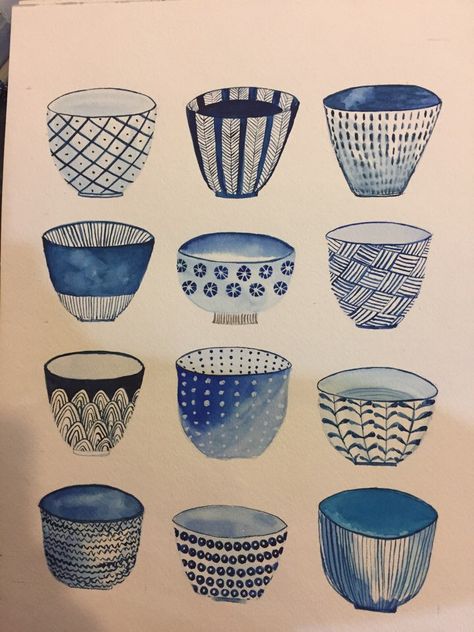 Blue Pottery Tattoo, Pottery Painting Ideas Blue, Pottery Painting Blue, Blue Pottery Designs Pattern, Blue Pottery Embroidery, Blue And White Japanese Pottery, Blue Pottery Designs, Korean Ceramics Pottery Tea Bowls, Korean Pottery