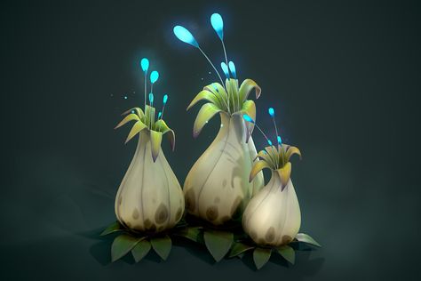 Stylized Alien Plant, Zehra Khan on ArtStation at https://www.artstation.com/artwork/d8yEX3 Fantasy Materials, Plants Reference, Fantasy Plants, Fantasy Vibes, 2d To 3d, Alien Plants, Art Final, Senior Project, Game Environment