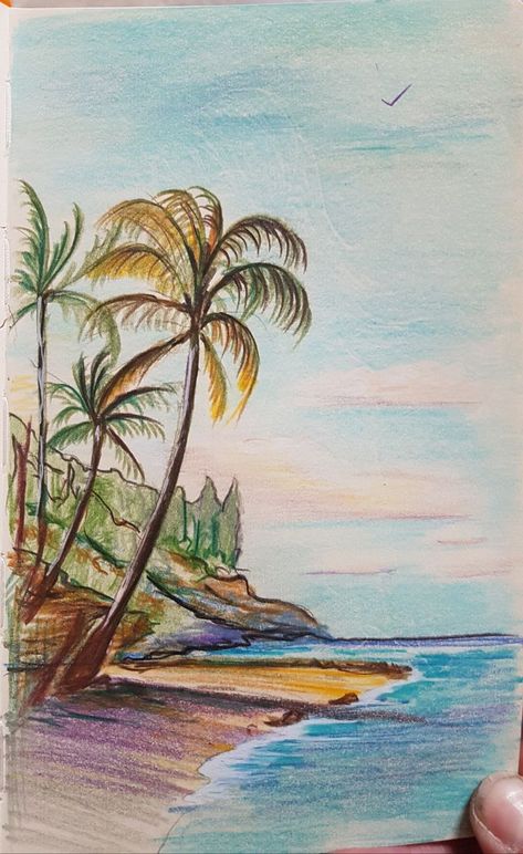 Land Scape Drawing Reference, Color Pencil Sketches Easy, Colour Pencil Art Landscapes, Beautiful Scenery Drawing, Pencil Sketches Landscape, Scenery Drawing For Kids, Pencils Color, Religious Iconography, Colored Pencil Art Projects