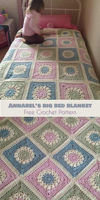 Annabel's Big Bed Blanket [Free Crochet Pattern] Big Bed, Handbags Patterns, Crochet For Beginners Blanket, Easy Crochet Blanket, Crochet Bedspread, Crochet Quilt, Haken Baby, Afghan Pattern, Crochet Square Patterns