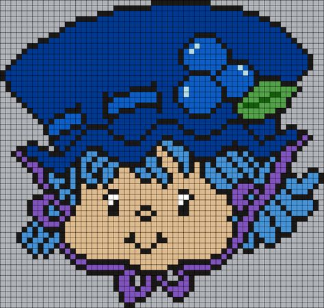 Blueberry Muffin From Strawberry Shortcake (square) Perler Bead Pattern | Bead Sprites | Characters Fuse Bead Patterns Strawberry Shortcake Alpha Pattern, Strawberry Shortcake Pixel Art, Strawberry Shortcake And Blueberry Muffin, Muffin Strawberry, Kandi Cuffs, Square Grid, Pony Bead Patterns, Kandi Patterns, Blueberry Muffin