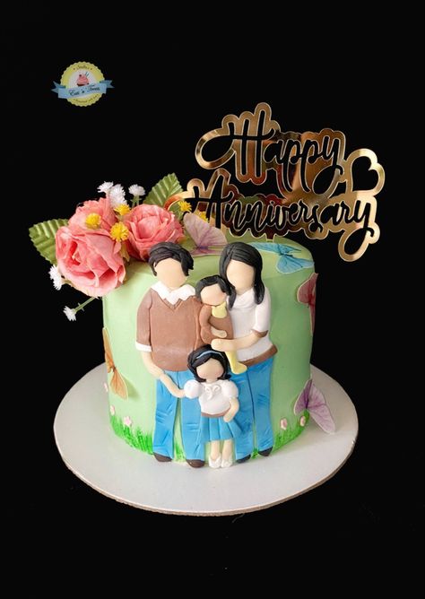 Birthday Cake For Father And Daughter, Cake Family Design, Birthday Cake For Father, Anniversary Cake Designs, Family Potrait, Happy Anniversary Cakes, Twins Cake, Cake For Husband, Fondant Cake Designs