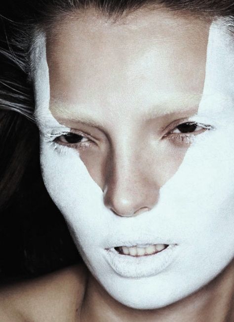 Carola Remer in “Abstract Impression”, photographed by Ben Hassett for Vogue Japan April 2012. Beauty Shoot, White Face, Fantasy Makeup, Editorial Makeup, Makati, Beauty Editorial, White Paint, Kate Moss, Creative Makeup