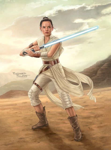 ArtStation - Rey, Richard Philpott Daisy Ridley Star Wars, Star Wars Rey, Star Wars Halloween Costumes, Rey Cosplay, Star Wars Timeline, Star Wars Sequel Trilogy, Admiral Ackbar, Star Wars Painting, Knights Of Ren