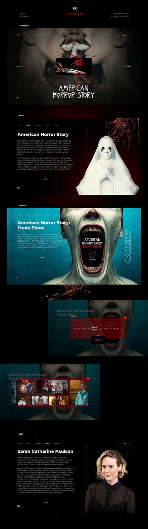 Concept website webdesign landing American Horror Story :: Behance Edit Cover, Programming Humor, Study Cards, Presentation Ideas, Web Design Projects, Webpage Design, Design Posters, Basketball Pictures, Horror Story