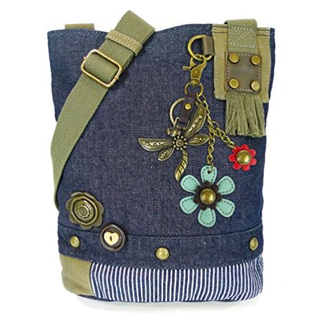 CHALA Canvas Patch Cross-body Women's handbags with Dragonfly Key-Fob (Denim-Metal-DF1) (Denim-Metal-DF1) Metal Dragonfly, Chala Handbag, Dragonfly Gifts, Animal Bag, Messenger Handbags, Womens Handbags, Canvas Messenger Bag, Metal Keychain, Crossbody Messenger Bag