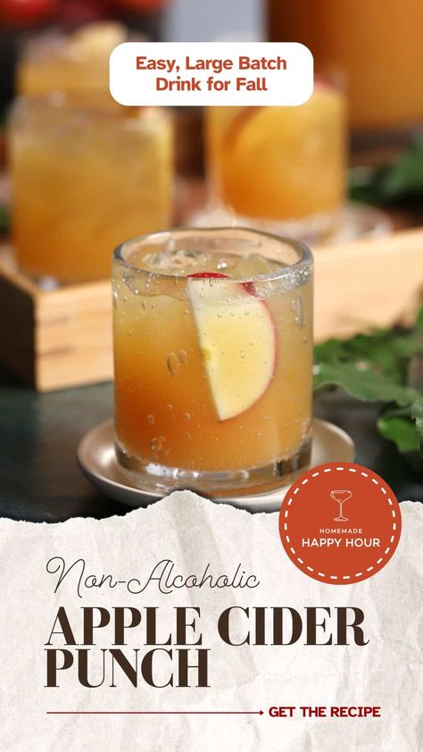 This quick and easy fall Apple Cider Punch packs big flavor in a delicious, simple-to-make recipe. Mix up pitcher for your next party or as a great game day option! Fall Dispenser Drinks, Nonalcoholic Fall Punch, Non Alcoholic Cider Punch, Dispenser Drinks Recipes, Fall Cider Punch, Fall Non Alcoholic Drinks Apple Cider, Fall Non Alcoholic Drinks Punch Recipes, Non Alcoholic Apple Cider Sangria, Cold Apple Cider Punch Fall