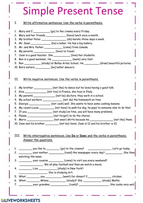 Simple Present Worksheet, Present Simple Worksheet, Simple Present Tense Worksheets, Tenses Exercises, Punctuation Worksheets, Baby Souvenir, English Grammar Exercises, English Adjectives, Worksheets For Grade 3