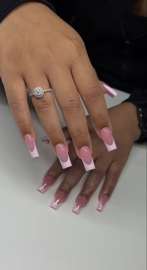 Fresh Tips Nails, Simple Cute Acrylic Nails Square, Pink Bday Nails Medium, French Tips Acrylic Square, Medium Long Acrylic Nails Square, Square Pink French Tip Nails, Pink On Pink French Tip Nails, Simple Classy Baddie Nails, French Tip Acrylic Nails Pink