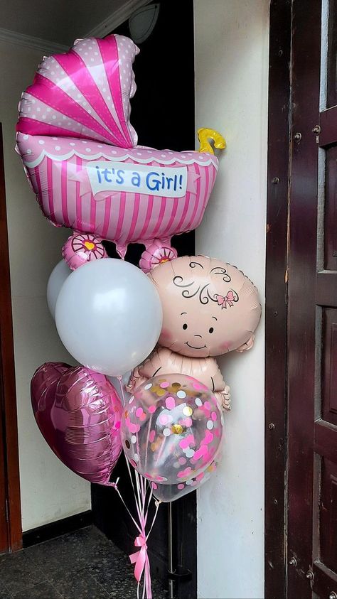 Baby Shower Gender Reveal Cake, Baby Shower Girl Diy, Baby Boy Decorations, Baby Congratulations Card, Baby Shower Theme Decorations, Baby Art Projects, Welcome Home Baby, Its A Girl Balloons, Unisex Baby Shower