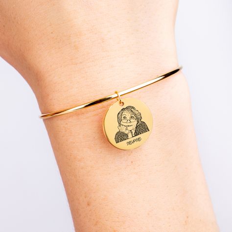 Custom Human Portrait Bangle, Personalized Human Photo Bracelet – BladesCrafts Engraving Ideas Jewelry, Human Portrait, Picture Bracelet, Bracelet Photo, Engraved Bangle, Extraordinary Jewelry, Straight From The Heart, Bracelet Love, Bangle Jewelry