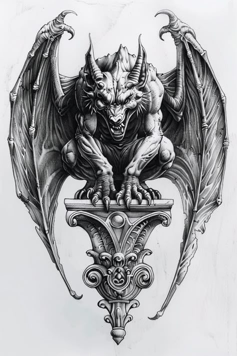 Backdrop Tattoo Ideas, Gargoyle Sleeve Tattoo, Gargoyle Wings Tattoo, Big Gothic Tattoo, Gargoyle Back Tattoo, Gargoil Tattoo Gothic Gargoyles, Gothic Gargoyles Tattoo, Cemetery Tattoo Graveyards, Gargoyle Tattoo Gothic