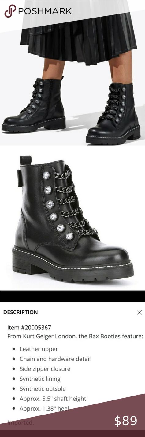 Kurt Geiger London Leather Black Box Boots Embellished Chain