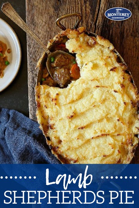 Shepherds pie gets a new twist by using lamb instead of beef.  If you're looking for something to do with lamb stew meat, this is a perfect lamb recipe to try out. #lamb #shepherdspie #dinner #mushrooms #montereymushrooms Lamb Shepherds Pie Recipe, Lamb Stew Meat, Leftover Lamb Recipes, Dinner Mushrooms, Lamb Shepherds Pie, Shepherds Pie Recipe Healthy, Shepards Pie Recipe, Lamb Pie, Shepherd Pie