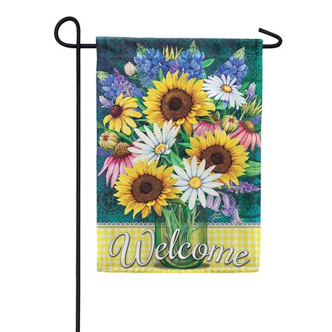 Spring Doormats, Flag Wall Hanging, Summer Garden Flags, Flax Flowers, Sunflower Bouquet, Hanging Flag, Outside Decorations, Sunflower Bouquets, Outdoor Display