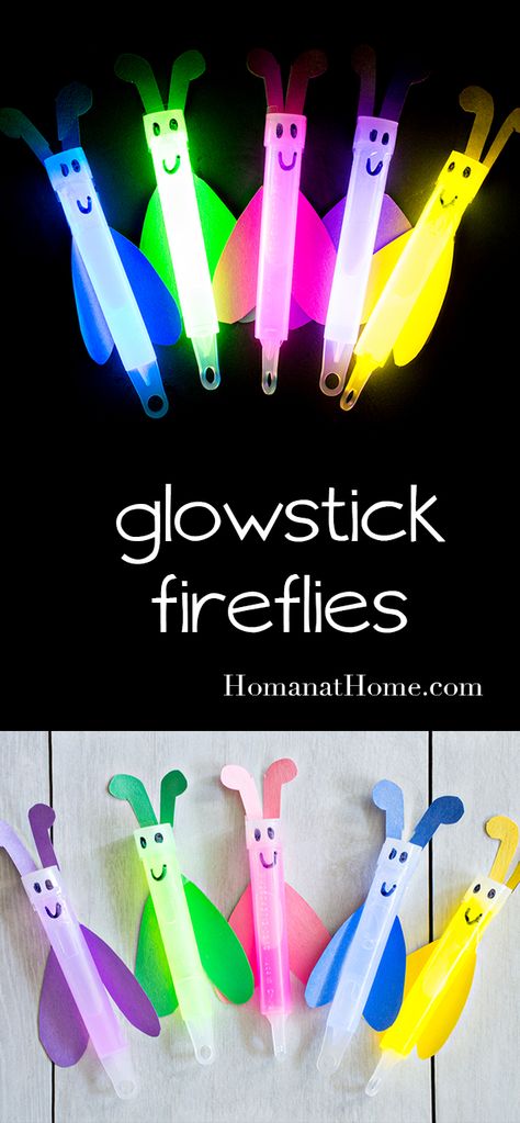 Make adorable glowstick fireflies to light your night! All you need is a glowstick, a marker, paper, and 10 minutes to have a whole swarm. Lightning Bug Crafts, Fireflies Craft, Bug Activities, Bugs Preschool, Summertime Crafts, Insects Theme, Art Activities For Toddlers, Bug Crafts, Marker Paper