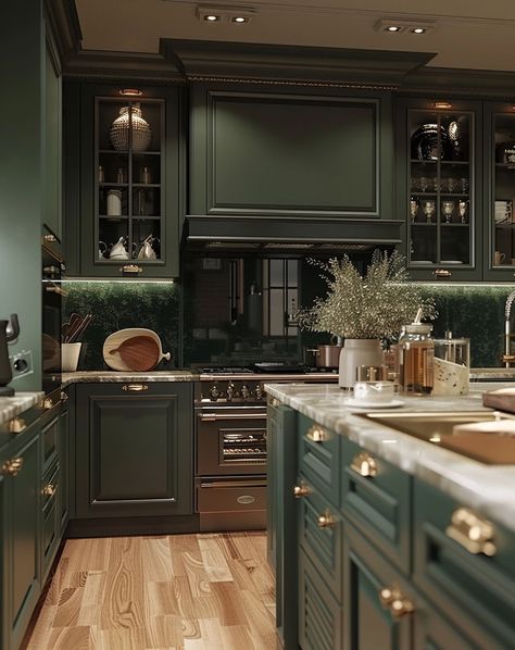 Victorian kitchen details making a big impact with small touches Victorian Kitchen Aesthetic, Victorian Kitchen Design, Modern Victorian Kitchen, Victorian Style Kitchen, Kitchen Pop, Dark Green Kitchen, Victorian Interior Design, Victorian Home Interior, Victorian Interior