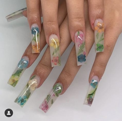 Fairy Garden Nails Design, Milky Flower Nails, Spring Sets, Milky Nails, Spring Acrylic Nails, Modern Nails, Exotic Nails, Really Cute Nails, Long Square Acrylic Nails