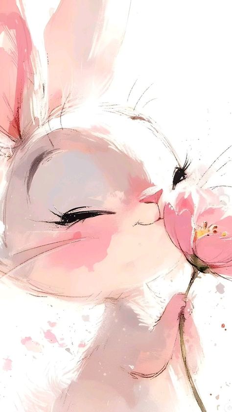 Kawaii Animals Wallpaper, Bunny Art Aesthetic, Aesthetic Bunny Wallpaper, Bunny Wallpaper Iphone, Bunny Wallpaper Aesthetic, Kawaii Watercolor, Kawaii Cat Drawing, Bunny Aesthetic, Bunny Cartoon