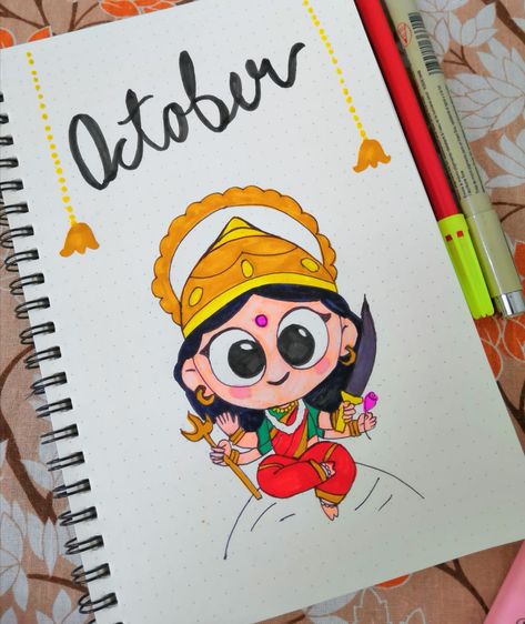 #October #durgapuja #pujo #durgamaa #puja #navratri #durgamaa bulletjournal #octoberbulletjournal October Bullet Journal Theme, Durga Drawing Art, October Bullet Journal, Canvas Art Painting Abstract, Earth Drawings, Interesting Quizzes, Diary Ideas, Bullet Journal Themes, Cute Doodles Drawings