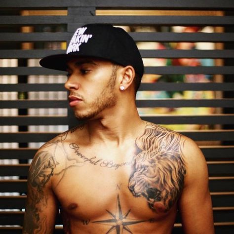 Lewis Hamilton Tattoo, Hamilton Tattoo, Tattoo Ideas Tumblr, Lion Chest Tattoo, Lion Shoulder Tattoo, Tattoo Chest, Lion Tattoo Sleeves, Mens Lion Tattoo, Power Tattoo