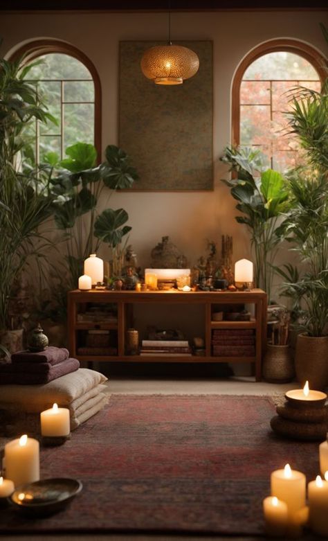 Yoga Room Ideas Zen Space, Yoga Meditation Space Zen Room, Zen Den Meditation Rooms, Yoga Room Ideas Home, Meditation Corner In Bedroom, Meditation Room Decor Zen Space, Zen Room Ideas, Zen Office Space, Healing Room Ideas