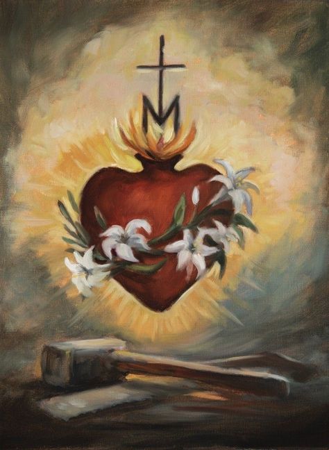 Saint Joseph Art, Sacred Heart Art, Catholic Wallpaper, Immaculate Heart Of Mary, Heart Of Mary, Immaculate Heart, Jesus And Mary Pictures, Catholic Images, Religious Paintings