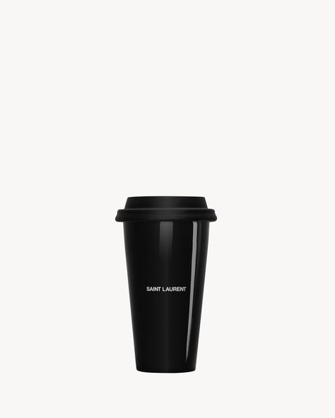 Coffee mug in ceramic | Saint Laurent | YSL.com Ysl Coffee, Saint Laurent Coffee, Black Coffee Mug, Coffee Tumbler, The Saint, Black Coffee, Large Black, Saint Laurent, Coffee Mug