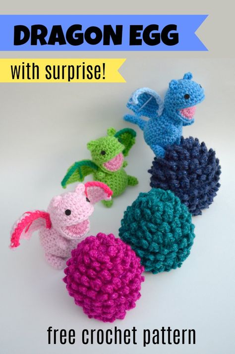 Create a crochet Dragon Egg and a Dragon with this FREE crochet pattern.  The Dragon amigurumi can actually be tucked away inside the egg for a nice surprise!  #freecrochetpattern #amigurumipattern #amigurumi #crochet Crochet Critters, Crochet Dragon Pattern, Easter Crochet Patterns, Crochet Dragon, Your Crochet, Haken Baby, Dragon Egg, Crochet Videos Tutorials, Bunny Designs