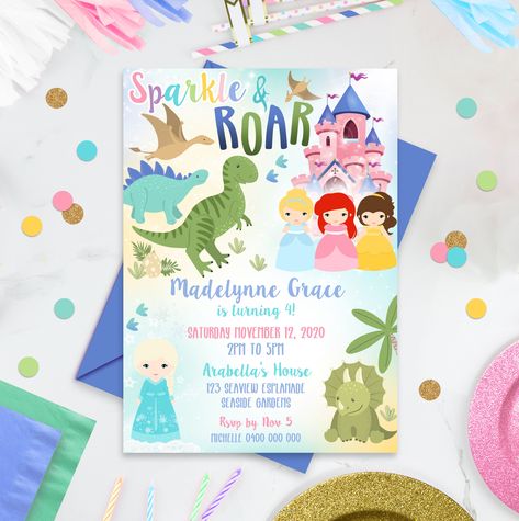 "DIY MERMAID SHARK INVITATION - ★ EDIT YOURSELF ★ DOWNLOAD TODAY! ★ Please read the item description before ordering ★ THIS IS A DIGITAL ITEM, NO PHYSICAL ITEM WILL BE SHIPPED EDIT YOUR TEMPLATE VIA YOUR WEB BROWSER USING A LAPTOP, DESKTOP OR HAND HELD DEVICE (PHONE OR TABLET) VIA CORJL.COM NO ADDITIONAL SOFTWARE REQUIRED! The template is designed for you to edit yourself. You will be emailed a link to access your template after purchase. The email will come from Corjl. You can also access via w Girl Party Themes, Sibling Birthday Parties, Dinosaur Party Invitations, Princess Invitation, Dinosaur Invitations, Girls Party Invitations, Princess Birthday Invitations, Dinosaur Birthday Invitations, Princess Invitations