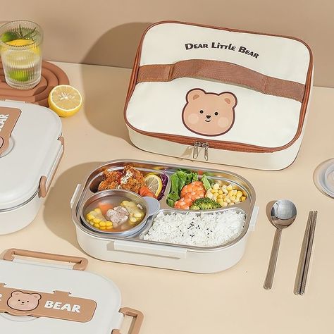 Cute Tiffin Box Korean, Cute Bento Boxes Container, Cute Lunch Boxes Aesthetic, School Lunch Box Aesthetic, Aesthetic Lunch Boxes, Bento Box Aesthetic, Cute Lunches, Cute Lunch Bags, Kotak Bento