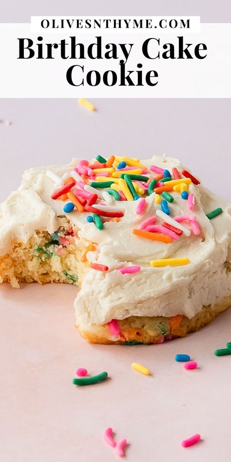 Homemade Funfetti Cookies, Funfetti Cookies With Frosting, Birthday Cake Flavored Desserts, Cookies With Sprinkles On Top, Confetti Cake Cookies, Cookie Cake Icing, Funfetti Sugar Cookies, Bday Cookies, Funfetti Birthday