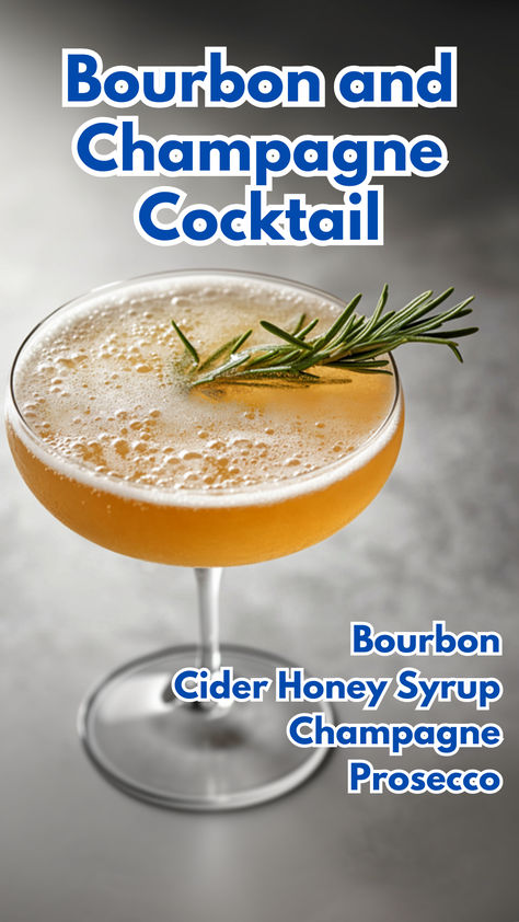 Bourbon and Champagne Cocktail Bourbon And Champagne Cocktail, Bourbon Champagne Cocktail, Fall Prosecco Drinks, Bourbon Cider, Prosecco Drinks, Cocktail Cards, Cocktail Garnishes, Gin And Prosecco, Alcoholic Treats