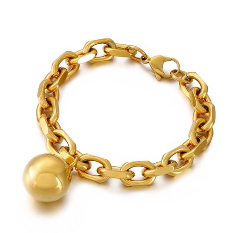 PRICES MAY VARY. Made of high-quality stainless steel, smooth surface, comfortable to wear, will not make the fingers green Chunky link chain bracelet featuring round ball shape charms and lobster claw closure, the ball charms is not solid, so it will not be too heavy to wear Chain length: 8.26 inches, chain width: 0.39 inches, ball pendant: 0.7 inches in diameter Great for daily wear or as a gift to your friends, mother, wife, daughter, granddaughter, or other family members to express your lov Trending Jewelry 2024, Stacking Jewelry, Chunky Jewellery, Stainless Bracelet, Y2k Jewelry, Accessories Gold, Link Chain Bracelet, Chunky Bracelets, Chunky Jewelry