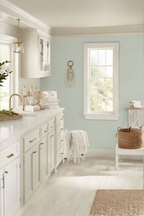 Sea Salt Charm, Paint Color Magic, Unveiled Guest Bath Color Scheme, Sea Breath Valspar, White And Aqua Bathroom, Sea Salt Green Bathroom, Bathroom With Sea Salt Paint, Tiny Bathroom Paint Colors, Blue Bathroom Ideas Paint, Iceberg Sherwin Williams, 2024 Wall Colors