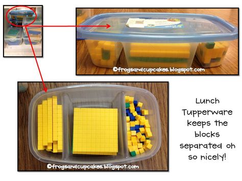 Use Tupperware containers to store base 10 blocks. Manipulative Storage, Math Manipulative, Math Place Value, Math Manipulatives, Base Ten, Math Workshop, Base 10, Math Stations, Teacher Organization