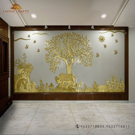 Kamadhenu Painting, Entry Paneling, Latest Pooja Room Designs, Architects Dairy, House Beautiful Living Rooms, Lawyers Office, 3d Stone Wall, Duplex Wall, Doors Handles