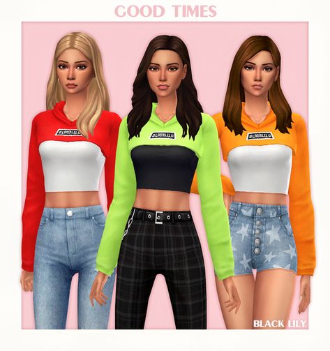 Good Times Crop Hoodie | Black Lily on Patreon Sims 4 Download, Good Girl Gone Bad, The Sims 4 Download, Crop Hoodie, Sims 4 Clothing, Sims 4 Cc, Custom Content, The Sims 4, Cropped Hoodie