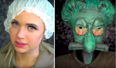 This Woman Turned Herself Into Squidward Using Drug Store Makeup and It's AMAZING/TERRIFYING Squidward Makeup, Dain Yoon, Sailor Moon Nails, Moon Nails, Nail Art Salon, Crazy Nails, Makeup Transformation, Lip Art, Drugstore Makeup