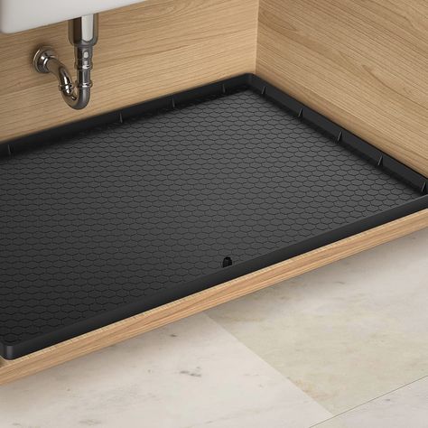 PRICES MAY VARY. 🔥【Fit 30" Cabinets】Carry360 under the sink mat is designed for standard 30" kitchen and bathroom cabinets,the size is 28"x22" with 1" hight mat edge to hold more than 2 gallon leaking liquid, helping you easily solve the problem of cabinets leaks. 🔥【Protect Your Cabinets】Mat for under sink with soft and flat surface,easy to wipe up any spills,fully waterproof material can better protect your cabinets from damage caused by leaks,spills, stains and scratches,keep your cabinets c Under Sink Mat, Under Kitchen Sink, Cabinet Liner, Sink Tray, Kitchen Sink Organization, Sink Decor, Clean Kitchen Cabinets, Utensil Rack, Black Sink