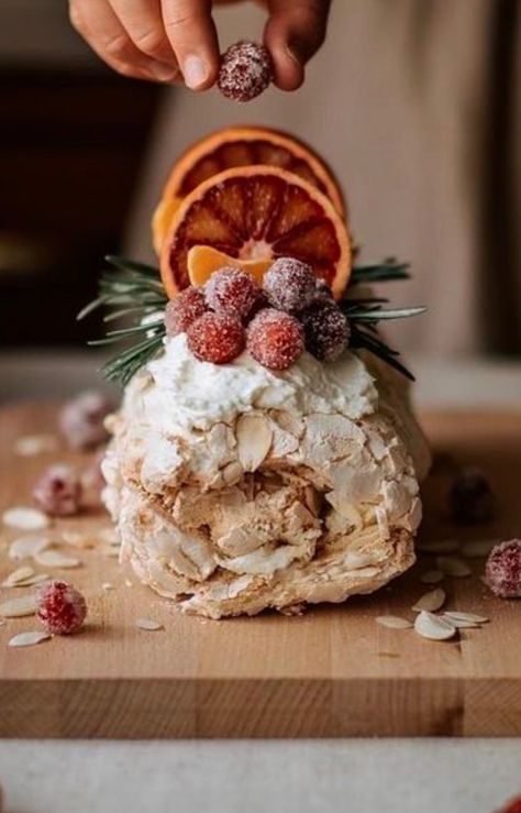 Un Instant Christmas Food Photography, Swiss Roll Cakes, Beautiful Food Presentation, Meringue Pavlova, Meringue Cake, Dessert Photography, Beautiful Food Photography, Cake Photography, Christmas Sweets